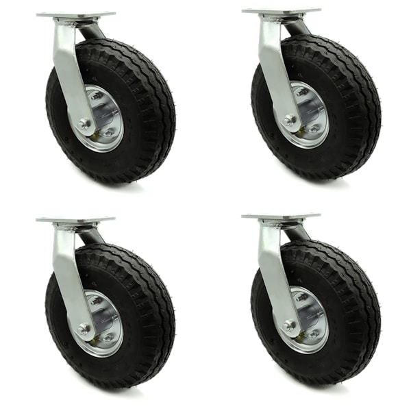 10 Inch Black Pneumatic Wheel Swivel Caster Set